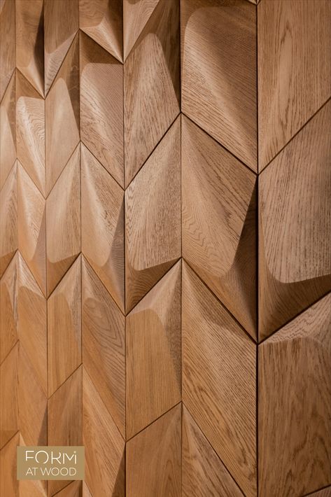 CARO PLUS panels ensure that each room decorated with them will gain distinctiveness and style. 👌 The three-dimensional CARO PLUS panel is set on a rhombus-shaped base. The original geometric form is a unique arrangement of subtly emphasised planes, reminiscent of fish scales or desert dunes. The one-sided symmetry and delicate form ensure that the CARO PLUS decorations bring tranquillity and harmony to the interior and make it easier to focus. 🧐 #woodenpanels #woodlovers #interiordesign #wood Decorative Wood Panels, Wooden Wall Cladding, Panels For Walls, Wall Cladding Designs, Wood Panel Wall Decor, 3d Wood Wall, Wood Wall Tiles, Tv Fal, Wood Wall Panel