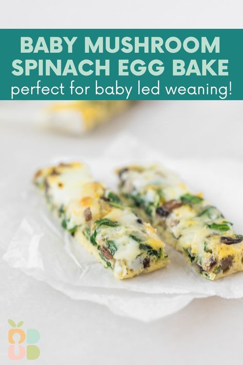 Blw Egg Recipes, Baby Led Weaning Recipes Lunch, Spinach Blw Recipes, Baby Led Weaning Egg Bites, Blw Frittata, Protein For Babies, Infant Recipes, Mushroom Egg Bake, Baby Led Weaning Meals