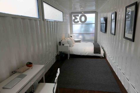 Syfy has opened a pop-up hotel at SXSW to promote the show Defiance. Tiny House Hotel, Container Hotel, Shipping Container Buildings, Hotel Bedroom Design, Sea Container Homes, Shipping Container Architecture, Cargo Container Homes, Container Cafe, Container Conversions