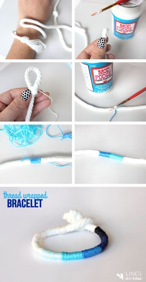 DIY Thread Wrapped Ombre Bracelet - Lines Across Super Simple Crafts, Thread Wrapped Bracelets, Ombre Bracelet, Diy Ombre, Simple Crafts, Friendship Bracelets Diy, Bracelet Diy, A Bracelet, Mod Podge