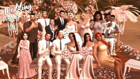 Sims 4 Wedding Poses, Party Poses, Group Pose, Bridesmaid Poses, Bridal Party Poses, 4 Poses, Cc Furniture, Poses Wedding, Group Poses