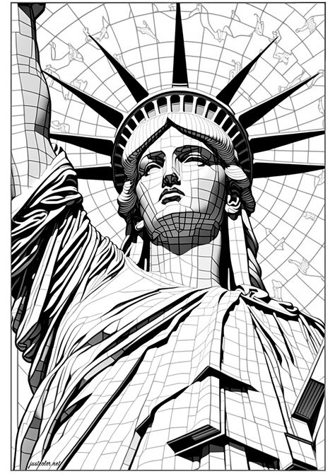 3D Statue of Liberty - JustColor.net : Free adult printable coloring pages Complex Coloring Pages, Color Coloring Pages, Statue Of Liberty Drawing, Printable Coloring Pages For Adults, Colouring Sheets For Adults, Poseidon Tattoo, Coloring Page For Adults, Simple Mandala, Coloring Pages For Adults