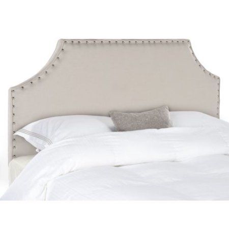 Safavieh Denham Headboard with Nailheads, Available in Multiple Colors and Sizes, Beige Tall Upholstered Headboard, Modern Upholstered Beds, Nailhead Headboard, Tall Crown, Linen Headboard, King Size Headboard, Silver Nail, Queen Headboard, King Headboard