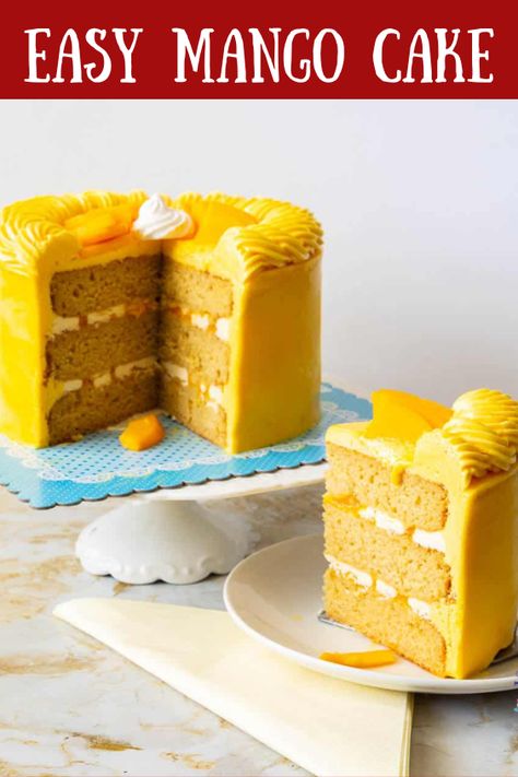 Easy mango cake. This is a very versatile cake and can be used with almost any fruit puree. Today, I am using fresh sweet mango puree because mangoes are in season. Apple Yogurt Cake, Mango Mouse, Flavoured Cakes, Mango Cake Recipe, Cake Serving Chart, Fruity Cakes, Trendy Desserts, Apple Yogurt, Mango Recipe