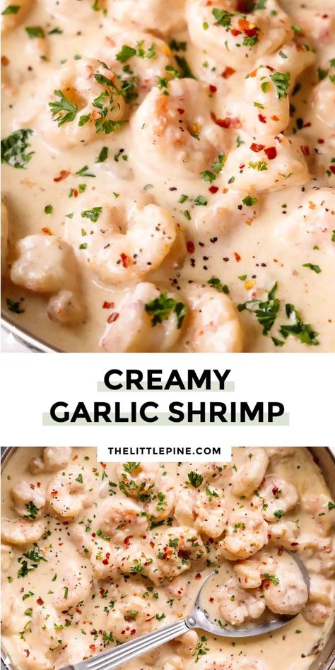 Creamy Garlic Shrimp Recipe, Creamy Garlic Shrimp, Easy Meals For One, Gourmet Chicken, Pine Kitchen, Veggie Noodles, Low Carb Soup, Garlic Shrimp, Lunch Recipes Healthy