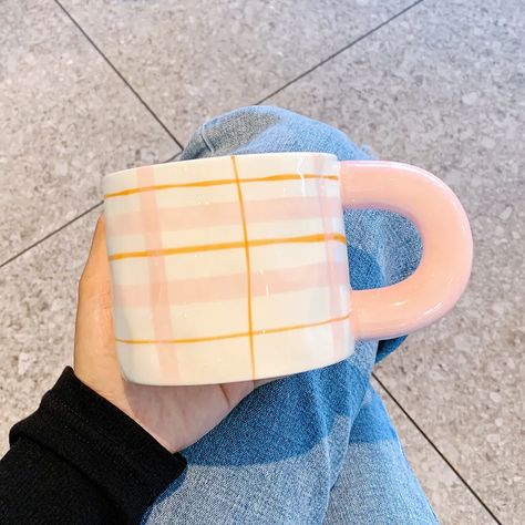 ceramic rainbow mug with handle Painting Mugs Ideas Easy, Gingham Pottery, Easy Pottery Painting, Mug Painting Ideas, Painting Mugs, Pottery Painting Ideas Easy, Ceramic Rainbow, Rainbow Mug, Diy Pottery Painting