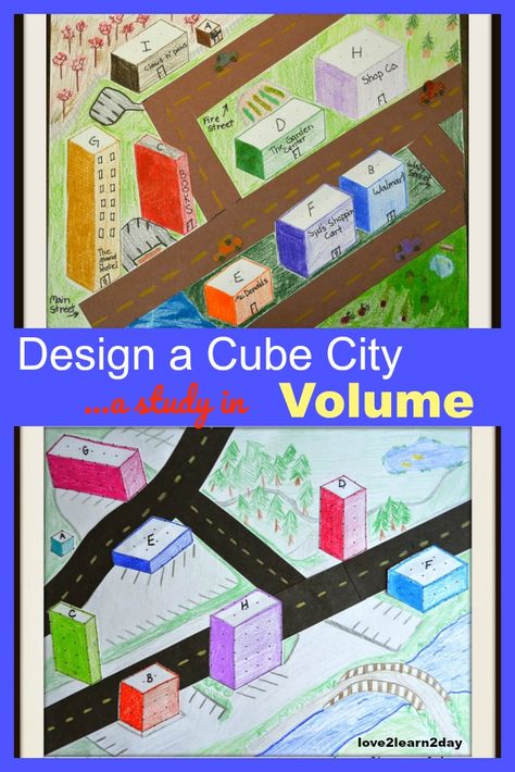 Students design cube cities to demonstrate what they've learned about volume in this art/math lesson. Great for end-of-year project! Volume City Project, End Of Year Math Projects 5th Grade, End Of Year Math Projects Middle School, Teaching Volume 5th Grade, Volume 5th Grade Math, Volume Activities 5th Grade, Volume Math Activities, Volume City, Teaching Volume