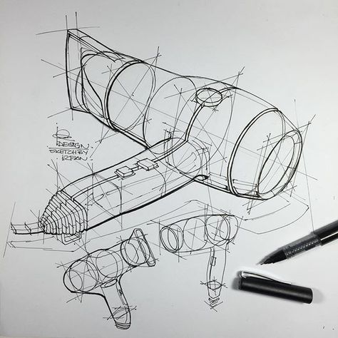 ⠀⠀⠀⠀⠀⠀⠀⠀⠀i r f a n c i f t c i - Product Design Sketch , hair dryer technical exercises.. Pen; faber castell roller Product Design Sketch, Sketch Hair, Structural Drawing, Object Drawing, Industrial Design Sketch, Perspective Art, Perspective Drawing, Sketchbook Pages, Field Guide