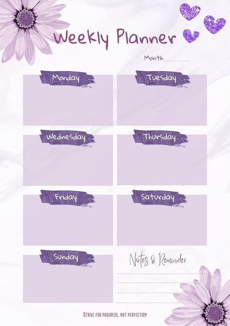 Purple Minimal Floral Illustration Weekly Planner | Printable | Digital Download projectplanner #samsungnotesplanner Planner Monthly Layout, Digital Planner Ideas, Interactive Calendar, Planner Writing, Ultimate Planner, Bold Color Schemes, Month Stickers, Notes Planner, Planner Monthly