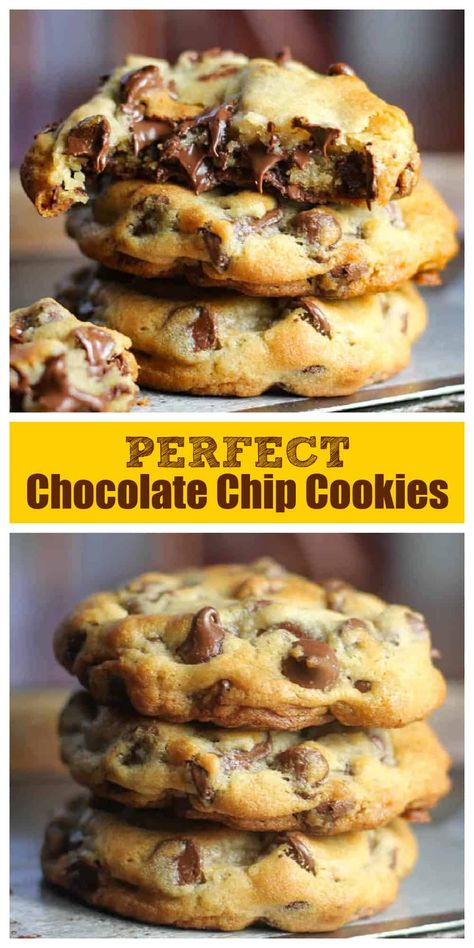 These 'perfect' chocolate chip cookies are completely buttery, chewy, thick and chocked full of rich, semi-sweet chocolate chips. #cookies #chocolate #chocolatechip #desserts #baking #chocolatechipcookies #bestchocolatechipcookies #perfectchocolatechipcookies #howtomakethebestcookies Soft Chocolate Chip Cookies Recipe, Chocolate Chips Cookies, Best Chocolate Chip Cookies Recipe, Chocolate Chip Cookies Recipe, Soft Chocolate Chip Cookies, Perfect Chocolate Chip Cookies, Frozen Cookies, Lost 100 Pounds, Chocolate Cookie Recipes