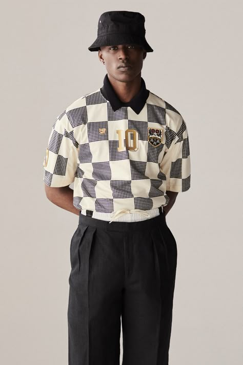 2023 Lookbook, Jersey Fashion, White Lace Shirt, Retro Football Shirts, Team Jackets, Football Fashion, Aime Leon Dore, Racer Jacket, Jersey Outfit