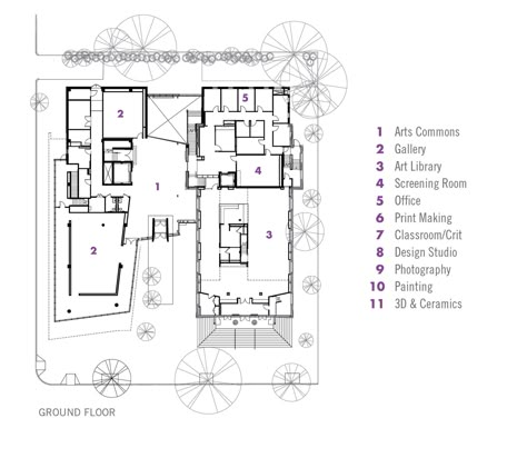 Lunder Arts Center | Bruner/Cott & Associates - Arch2O.com Visitor Center Floor Plan, Art Gallery Floor Plan, Art Gallery Plan, Art Gallery Furniture, Gallery Floor Plan, Gallery Plan, Cultural Center Architecture, Arch Plan, Art Galleries Architecture