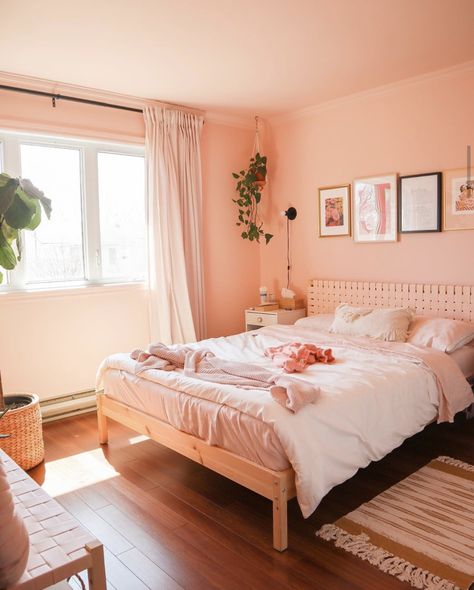 Peach Bedroom, Coral Room, Coral Bedroom, Monochrome Bedroom, Living Room Wall Color, Room Wall Colors, Simple Bedroom Design, Pink Paradise, Makeover Bedroom