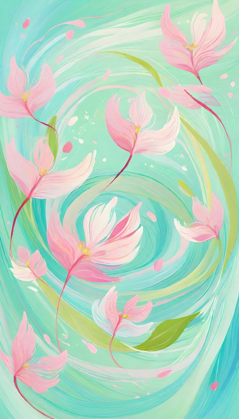 Pink blossoms dance on turquoise swirls, evoking the whimsy of a spring breeze in an enchanted garden. Turquoise Wallpaper Flower, Pink And Turquoise Aesthetic, Auroracore Aesthetic, Turquoise Aesthetic, Imagination Art, Turquoise Wallpaper, Slide Background, Wallpaper Doodle, Lovely Flowers Wallpaper