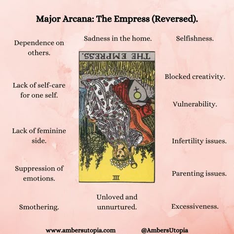 The Empress, in reversed position from the Major Arcana suit in the tarot deck and its meanings, including the astrology and numerology meanings.

#TheEmpress #MajorAcarna #TarotCardMeanings #Tarot Strength Reversed Tarot Meaning, The Empress Reversed Tarot Meaning, The Empress Reversed, The Empress Tarot Meaning, Empress Tarot Card Meaning, Numerology Meanings, Tower Tarot Card, Major Arcana Tarot Cards, The Tower Tarot Card