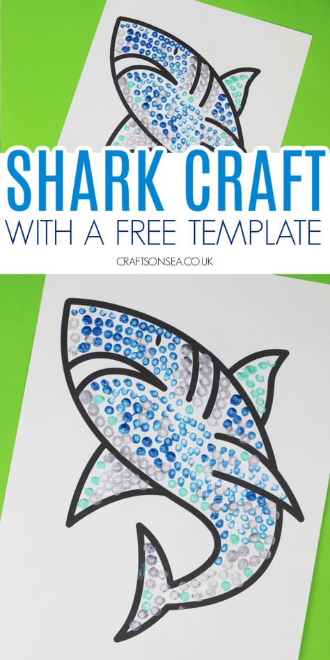 Shark Week Toddler Crafts, Shark Art Kindergarten, Shark Popsicle Stick Craft, Sharks Crafts For Preschool, Shark Suncatcher Craft, Diy Shark Craft, Shark Process Art Preschool, Ocean Themed Activities For Preschoolers, Shark Directed Drawing