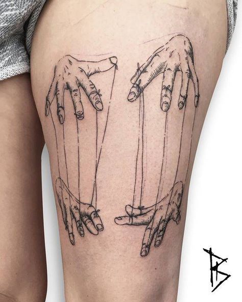 Engraving style puppet master hands on Melanie. Work titled"mənɪpjəleʃən," done Lille Tattoo Festival. Trible Tattoos, Lord Of The Rings Tattoo, 12 Tattoos, Hippie Tattoo, Puppet Master, Tattoo Flash Art, School Tattoo, Simplistic Tattoos, Tattoos Ideas