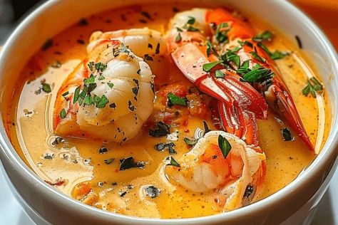 Seafood Bisque with Crab, Shrimp, and Lobster - cookefast.com Lobster Crab Bisque, Seafood Bisque With Crab And Shrimp, Crab Bisque Recipe, Seafood Bisque Recipe, Lobster Bisque Recipe, Bisque Soup Recipes, Recipes With Pasta, Lobster Bisque Soup, Fish Meals