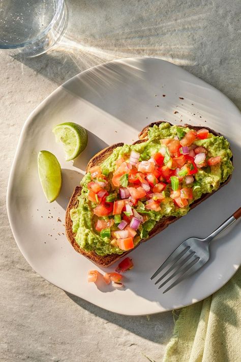 Salsa-Topped Avocado Toast Avocado Toast Food Photography, Avocado Cheese Toast, Healthy Clean Eating Snacks, Avocado Toast Toppings, Cultural Breakfast, Fridge Collage, Healthy Toast Ideas, Health Breakfast Ideas, Snack Plate Ideas