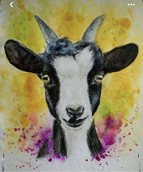 Goat Watercolor, Goat Paintings, Farm Animal Paintings, Watercolor Paintings Of Animals, Goat Art, Lemon Painting, Pichwai Paintings, Diy Watercolor Painting, German Art