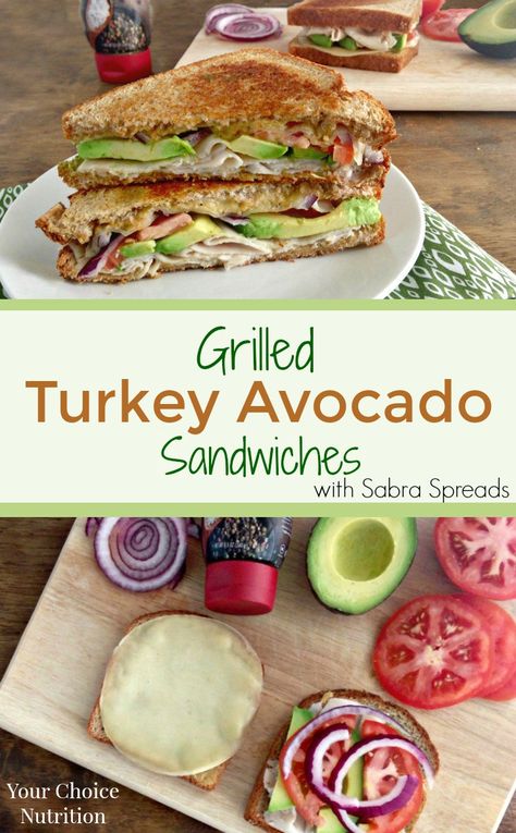 Grilled Turkey Avocado Sandwiches featuring Sea Salt and Cracked Pepper Sabra Hummus Spreads! An easy, healthy and delicious way to switch up your lunch routine! #sponsored | Recipe via www.yourchoicenutrition.com Panini Sandwiches Healthy, Good Sandwiches Recipes Healthy, Turkey Avocado Melt, Turkey Avocado Panini, Pregnancy Friendly Sandwiches, Unique Sandwiches, Turkey Avocado Sandwich, Avocado Sandwiches, Avocado Sandwich Recipes