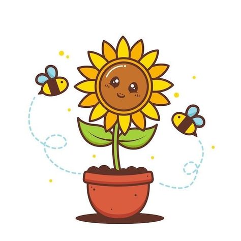 Doodles Plants, Cartoon Sunflower, Cute Flower Drawing, Sunflower Drawing, Cartoon Flowers, Cute Hamsters, Simple Cartoon, Sunflower Art, Cute Clipart