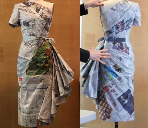 Newspaper Dresses by designer Isaac Mizrahi – Cut and Sew fashion reality show Origami Clothing, Paper Clothing, Newspaper Fashion, Newspaper Dress, Paper Dresses, Origami Fashion, Paper Clothes, Recycled Dress, Paper Fashion