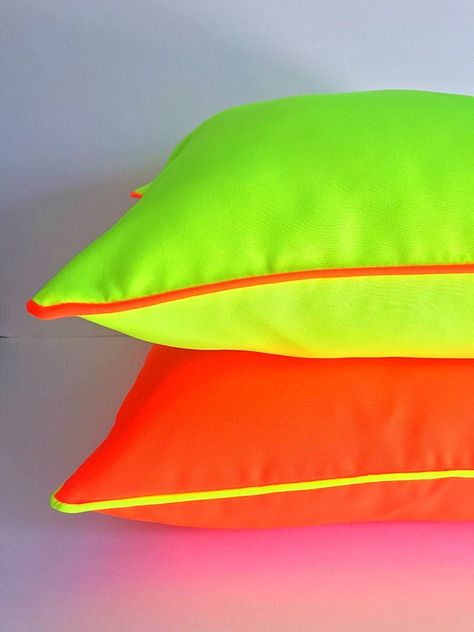 Orange Neon #Pillow Cover Fluorescent Orange Cover with Yellow | #Etsy Neon Throw Pillows, Neon Pillows, Periwinkle Bedroom, Neon Bedding, 80s Bedroom Ideas, 80s Bedroom, Orange Pillow Covers, Wedding Cushion, Orange Pillow