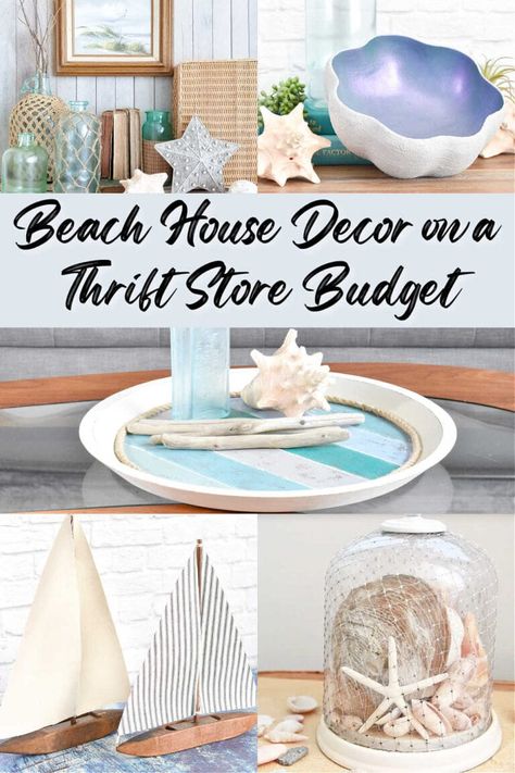 Ideas for Beach House Decor on a Thrift Store Budget Beach House Decor Diy Crafts, Beach House Diy Decor, Dollar Tree Nautical Diy, Cottage Basement, Rustic Beach House Decor, Coastal Creations, Diy Coastal Decor, House Decor Ideas, Beach Decorations