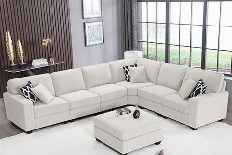 Legend Vansen Modular Pillows,Oversized Sectional Sofa Couches for Living Room,Apartments, L Shape with Ottoman-2, Cream Couch L Shape, Oversized Sectional, Sofa With Pillows, L Shape Sectional, Oversized Sectional Sofa, Couches For Living Room, Kitchens Luxury, Sectional Sofa Couch, Modular Sectional