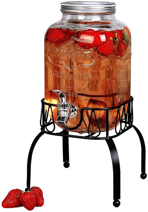 Amazon.com | Estilo On Metal Stand with Leak free Spigot 1 Gallon Single Beverage Drink Dispenser, Clear: Iced Beverage Dispensers Glass Water Dispenser, Glass Drink Dispenser, Sun Tea Jar, Laundry Detergent Dispenser, Gallon Mason Jars, Glass Beverage Dispenser, Gallon Glass Jars, Sun Tea, Glass Drink