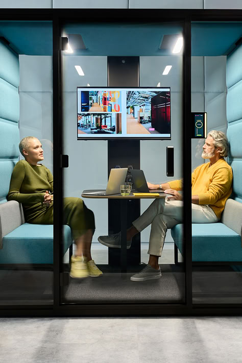 The newly launched office solutions from Hushoffice add flexibility to workplaces and efficiency to teamwork. Acoustically A-rated, portable, and customizable hushFree pods keep vital conversations private and accommodate various styles and dynamics of on-site and remote collaboration. The hushWall divider ensures architectural privacy and creates impromptu spaces for brainstorming, or business reviews.
#flexoffice #feelfree #hushoffice #hushfree #workplace #teamwork #officedesign #officespace Administrative Building, Office Booth, Hostels Design, Corporate Offices, Campus Design, Pod House, Office Pods, Interior Design Boards, Luxury Office