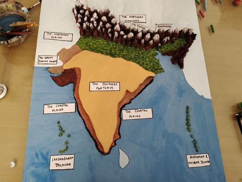 Physical Features Of India Map, Landforms Of India Project, Physical Features Of India Project, Physical Science Projects, Geography Classroom, Teaching Learning Material, School Exhibition, Social Science Project, Earth Science Lessons