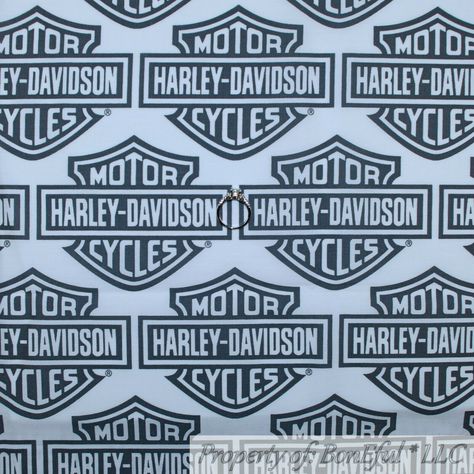 Harley Davidson Fabric, Diy Backless, Harley Davidson Stickers, White Harley Davidson, Beer Tent, Grey Bar, Orange Quilt, Light Quilt, Motorcycle Decor