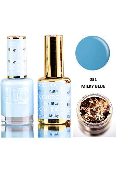 DND DC Blues &amp; Greens GEL POLISH DUO, Gel Lacquer 0.5 oz   Matching Nail Polish Color 0.5 oz, Daisy Nails (with bonus side Glitter) Made in USA (Milky Blue (031)) Daisy Nails, Gel Lacquer, Nail Polish Colors, Nails Inspiration, Gel Polish, Beauty And Personal Care, Made In Usa, Blue Green, Daisy