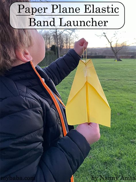 Paper Plane Elastic Band Launcher | Nanny Anita | My Baba Paper Airplane Activities, Plane Kids Activities, Paper Plane Launcher, Paper Air Plane Launcher, Paper Plane With Launcher, Paper Airplane Launcher, Plane Games, Wonder Weeks, Things To Do Inside