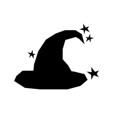 Witch Hat Silhouette, Wizard Silhouette, Witch Hat Illustration, Witch Hat Drawing, Witch Vector, Hat With Stars, Witch Costume Ideas, Halloween Black And White, Which Hat