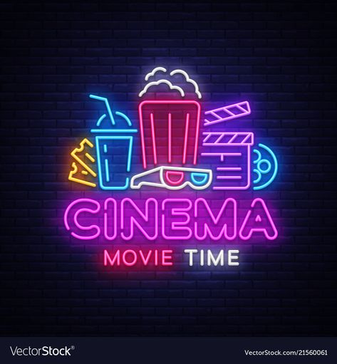 Movies Logo Design, Movie Time Logo, Cinema Logo Design, Cinema Advertising, Neon Logo Design, Neon Advertising, Movies Icon, Movies Logo, Cinema Illustration