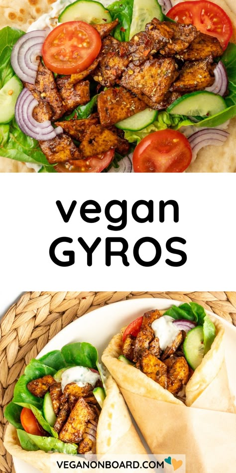 Tofu is transformed into a delicious vegan gyros filling with plenty of classic Greek-inspired flavour, that can be enjoyed in a pita wrap or a vegan gyros platter. Vegan Gyro Meat, Wrap Fillings Ideas, Vegetarian Wraps Recipes, Plant Based Wraps, Greek Pita Wraps, Vegetarian Gyro Recipe, Tofu Gyros, Vegan Wrap Recipes, Vegetarian Gyros