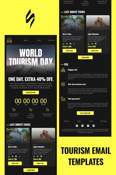 World Tourism Day Email Template "Be yourself with new emotion" for Travel industry. Create professional, responsive emails fast with no HTML skills. Follow us on Pinterest for more inspiration and tips. 🤗 #worldtourismday #stripoemail #emailnewsletter #emailtemplates #emaildesign #emailmarketing Creative Newsletter, Email Newsletter Inspiration, Email Flyer, World Tourism Day, Newsletter Inspiration, Design Campaign, Holiday Emails, Email Template Design, Responsive Email