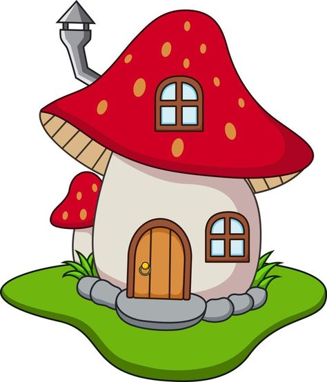 Cute Cartoon Clipart, Knome Houses Drawing, Cute Houses Drawings, House Cute Drawing, Mushroom Cute Art, Cute Mushroom House Drawing, Mushroom House Cartoon, House Cartoon Drawing, Cartoon Kids Drawing