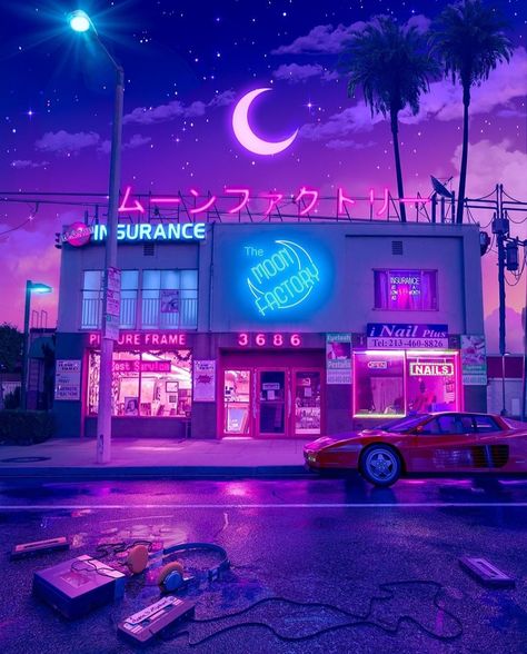 Par @andyharbeck Neon Cyberpunk Aesthetic, Scifi Artwork, Synthwave Art, Lofi Aesthetic, Neon Cyberpunk, Aesthetic Neon, Vaporwave Wallpaper, Neon Noir, Vaporwave Art