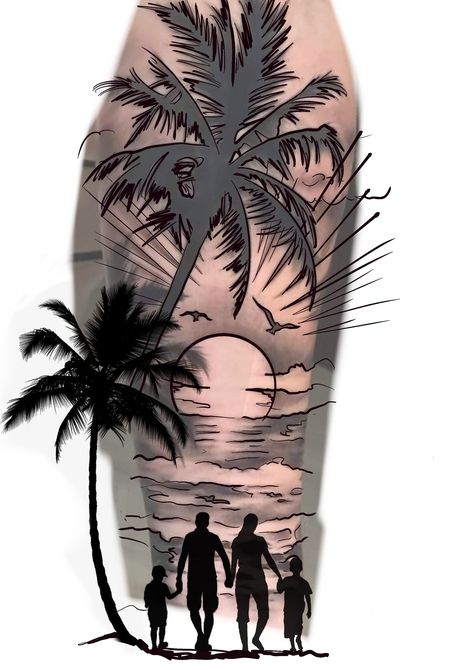 Family Silhouette Tattoo, Strand Tattoo, Beach Theme Tattoos, Family Tattoos For Men, Ancient Art Tattoo, Printable Tattoos, Baby Tattoo Designs, American Indian Tattoos, Lion Tattoo Sleeves