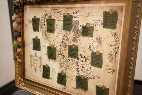 Green & Gold Lord of the Rings Renaissance Festival Wedding · Rock n Roll Bride Lotr Wedding Decor, Lord Of The Rings Seating Chart, Lord Of The Rings Boutonniere, Lord Of The Rings Wedding Decor, Lord Of The Rings Wedding Theme, Lotr Wedding Ideas, Medieval Wedding Decorations, Lord Of The Rings Wedding, Middle Earth Wedding