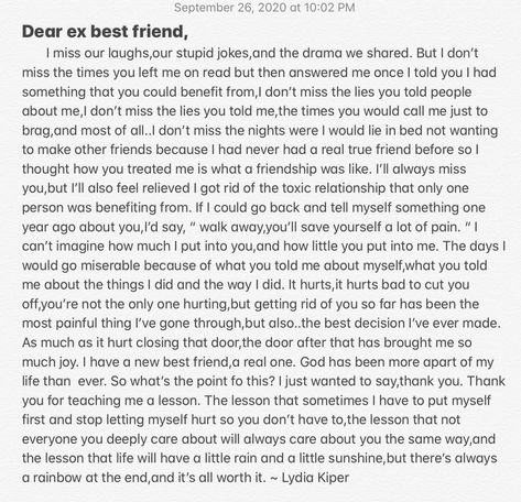 A lot of people have seem to right letters to their ex best friend or boyfriend so I just decided to right one to mine too 🤷🏻‍♀️ Ex Friend Quotes, Best Friend Paragraphs, Best Friend Notes, Ex Best Friend Quotes, Fake Best Friends, Breakdown Quotes, Losing Friends Quotes, Letter To My Ex, Lost Best Friend