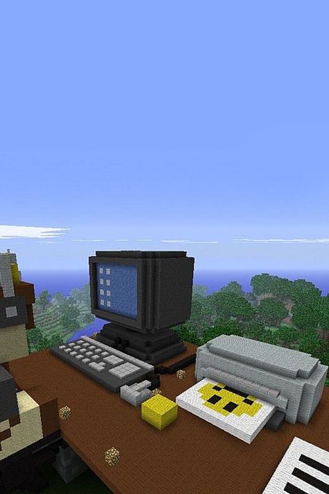 Computer And printer on mine craft!?!?! ;) Minecraft Computer, Computer Set, Computer Build, Lets Play, So Cool, Cool Wallpaper, Fun Games, Minecraft, Printer