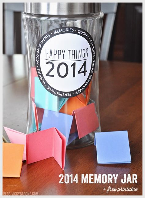 Make a memory jar | New Year Resolution | Happy Things Memory Jar + A Free Printable by Vicky Barone | #PinYourResolution End Of Summer Party, Life Milestones, Memory Jars, Be More Present, Present In The Moment, Decorative Glass Jars, Happy Jar, Memory Jar, Ways To Organize