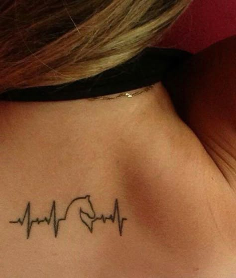 Horse Heartbeat Tattoo, Horse Tattoos Ideas, Tattoo Ideas Female Horse, Small Tattoos Horse, Tatoos Horse, Horse Tattoo Small Simple, Matching Horse Tattoos, Horse Inspired Tattoos, Cute Horse Tattoos