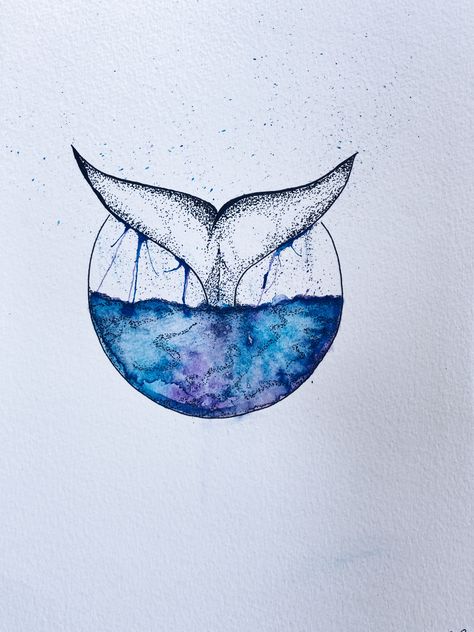 Whale tale pen ink drawing with watercolor galaxy sea. Whale Tale Illustration, Watercolor Whale Tail, Whale Tale Drawing, Whale Tail Tattoo Simple, Whale Tail Drawing, Whale Tale Tattoo, Whale Aesthetic, Whale Tail Tattoo, Drawing With Watercolor