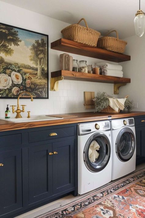 Navy Laundry Room, Condo Laundry Room, Laundry Room Ideas Decor, Laundry Room Farmhouse, Firewood Storage Indoor, Farmhouse Laundry Room Ideas, Modern Farmhouse Laundry Room, Perfect Laundry Room, Interior Design Tips And Tricks